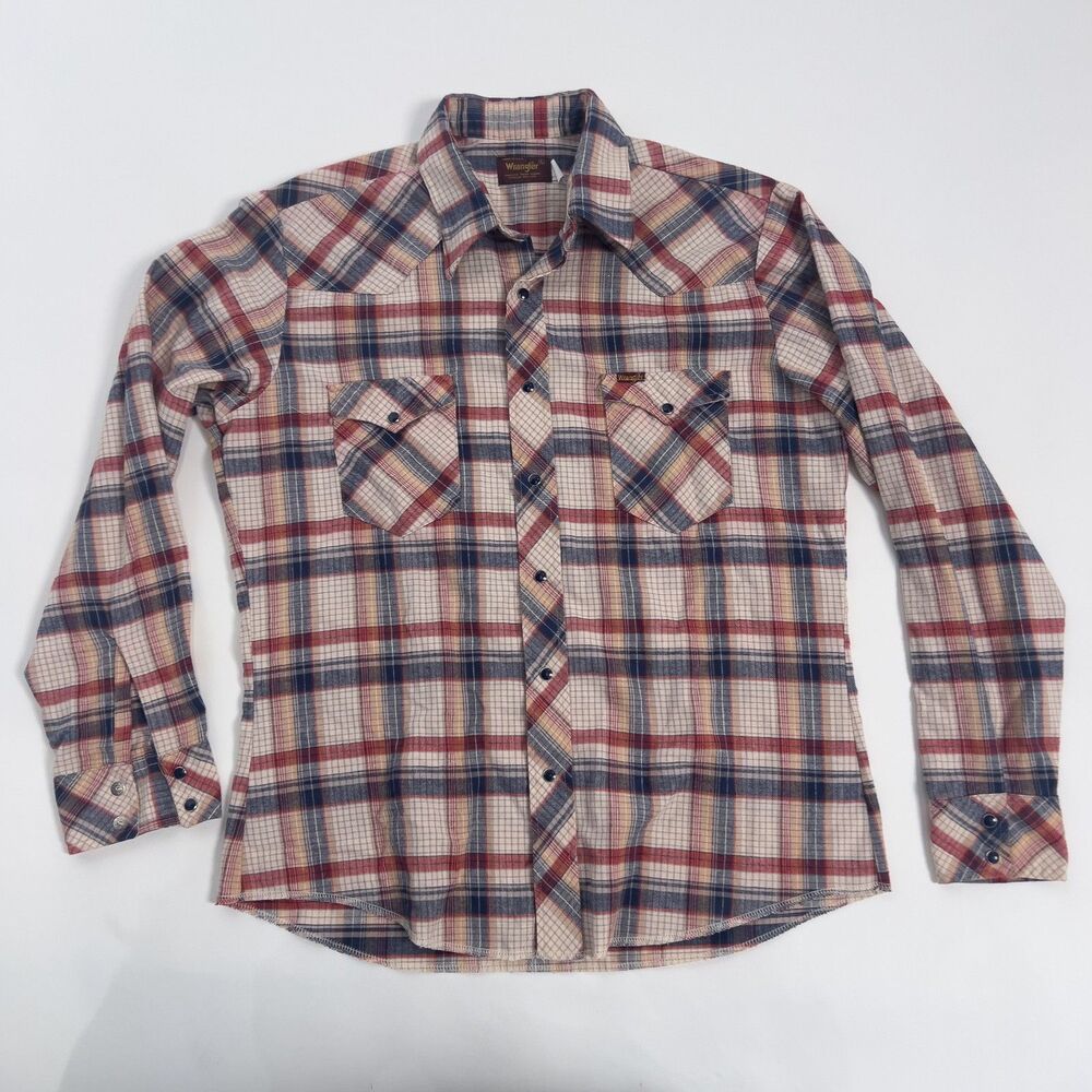 Vintage Wrangler plaid western pearl snap shirt Large